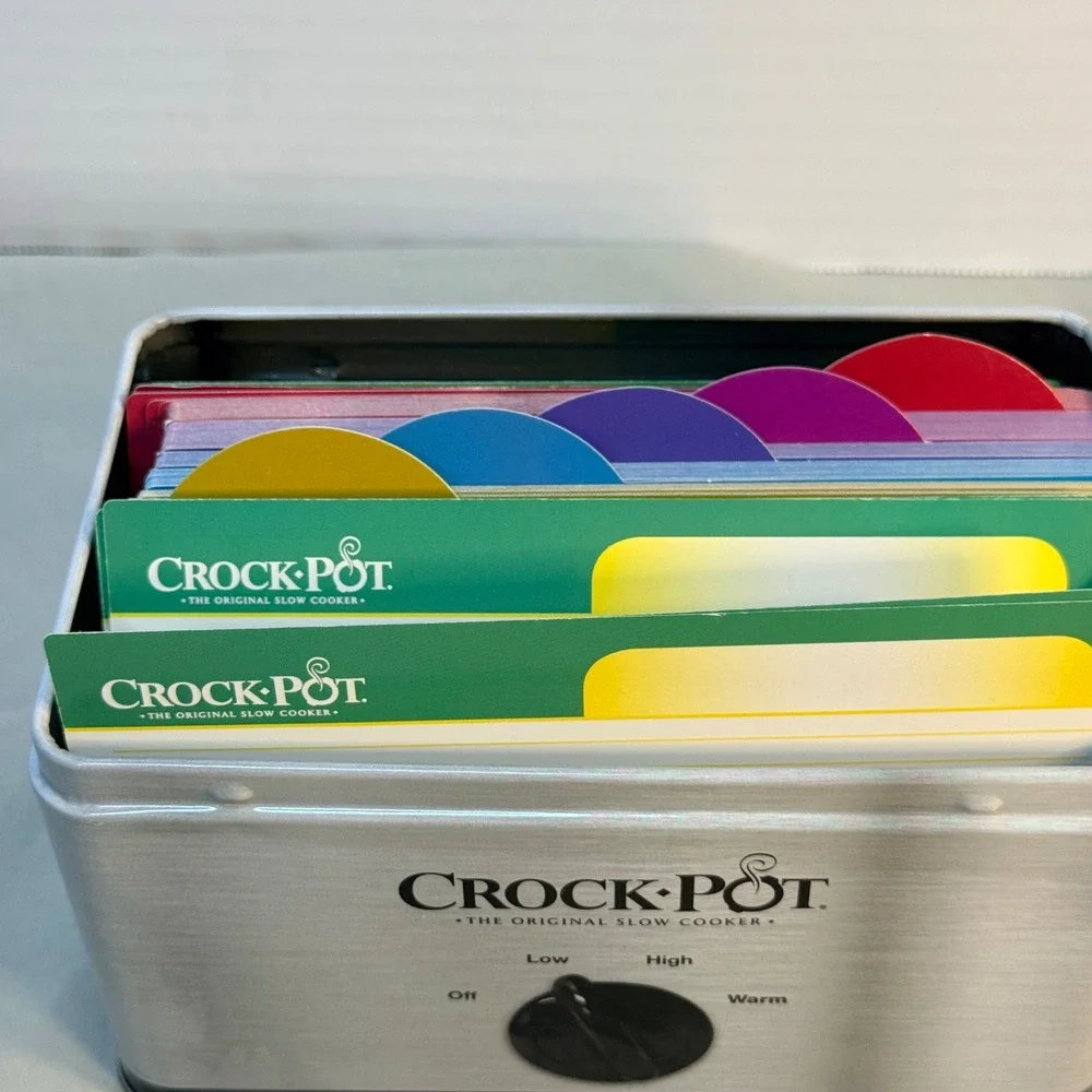 Crock-Pot Recipe Card Collection Tin Box with Slow Cooker Recipes Collectible